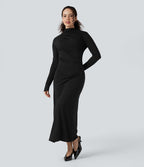 Robe mi-longue col montant manches longues