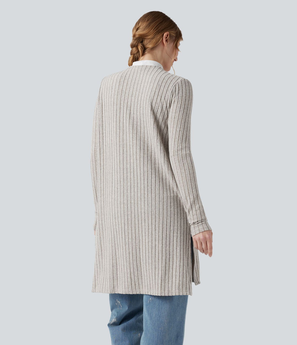 Manteau décontracté côtelé à manches longues avec fentes