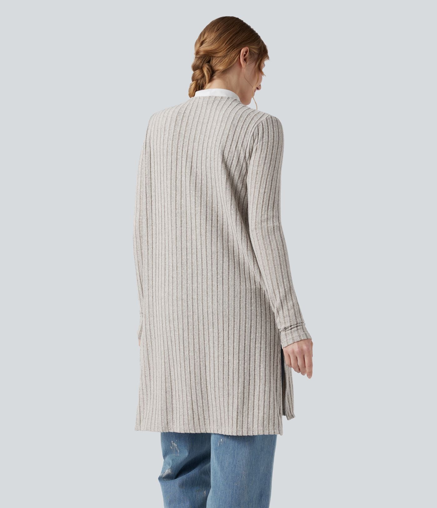 Manteau décontracté côtelé à manches longues avec fentes