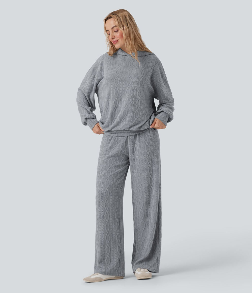 Sweatshirt décontracté à capuche manches longues oversize maille torsadée