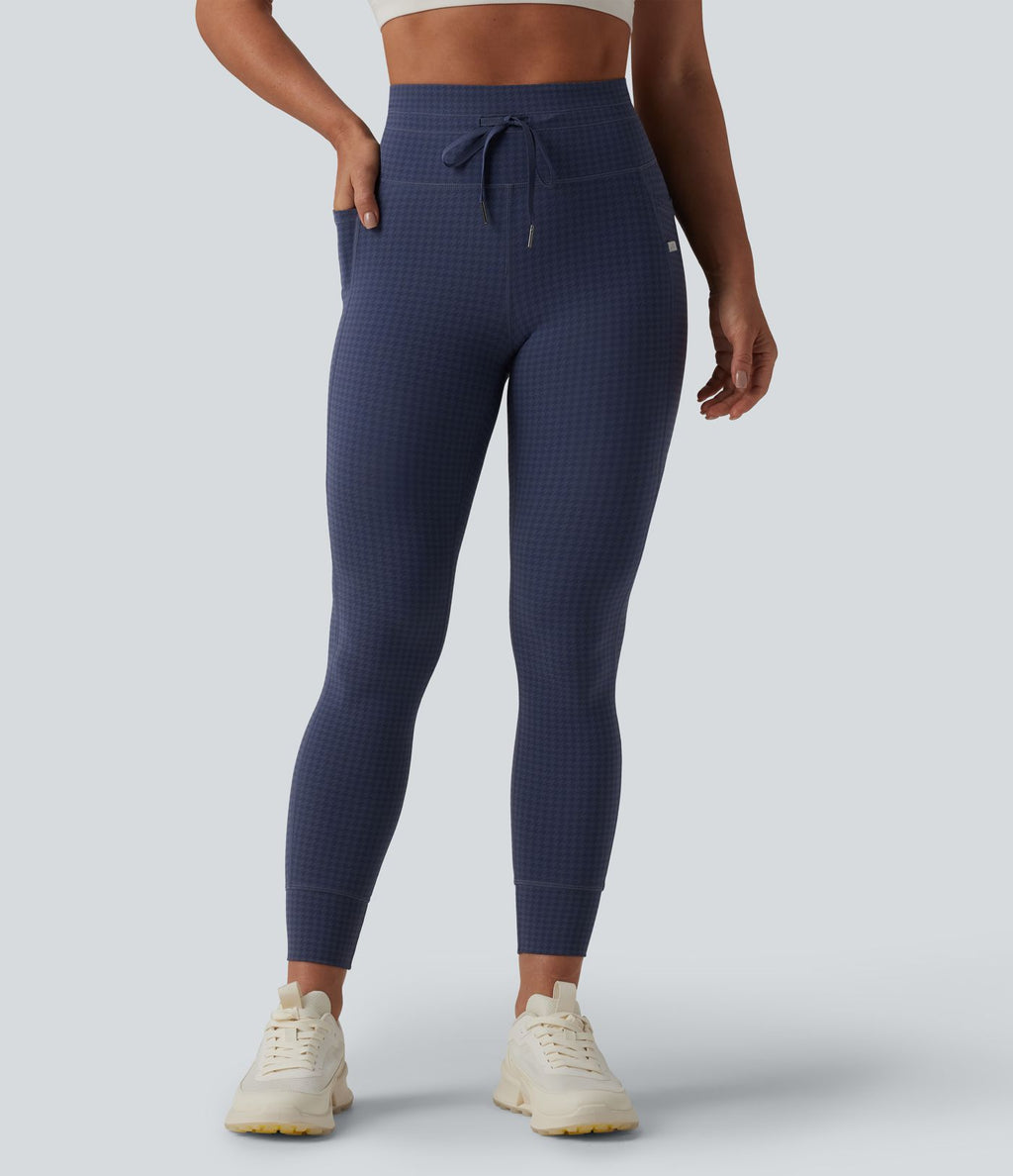 Legging de yoga fuselé taille haute avec cordon de serrage pied-de-poule avec poches