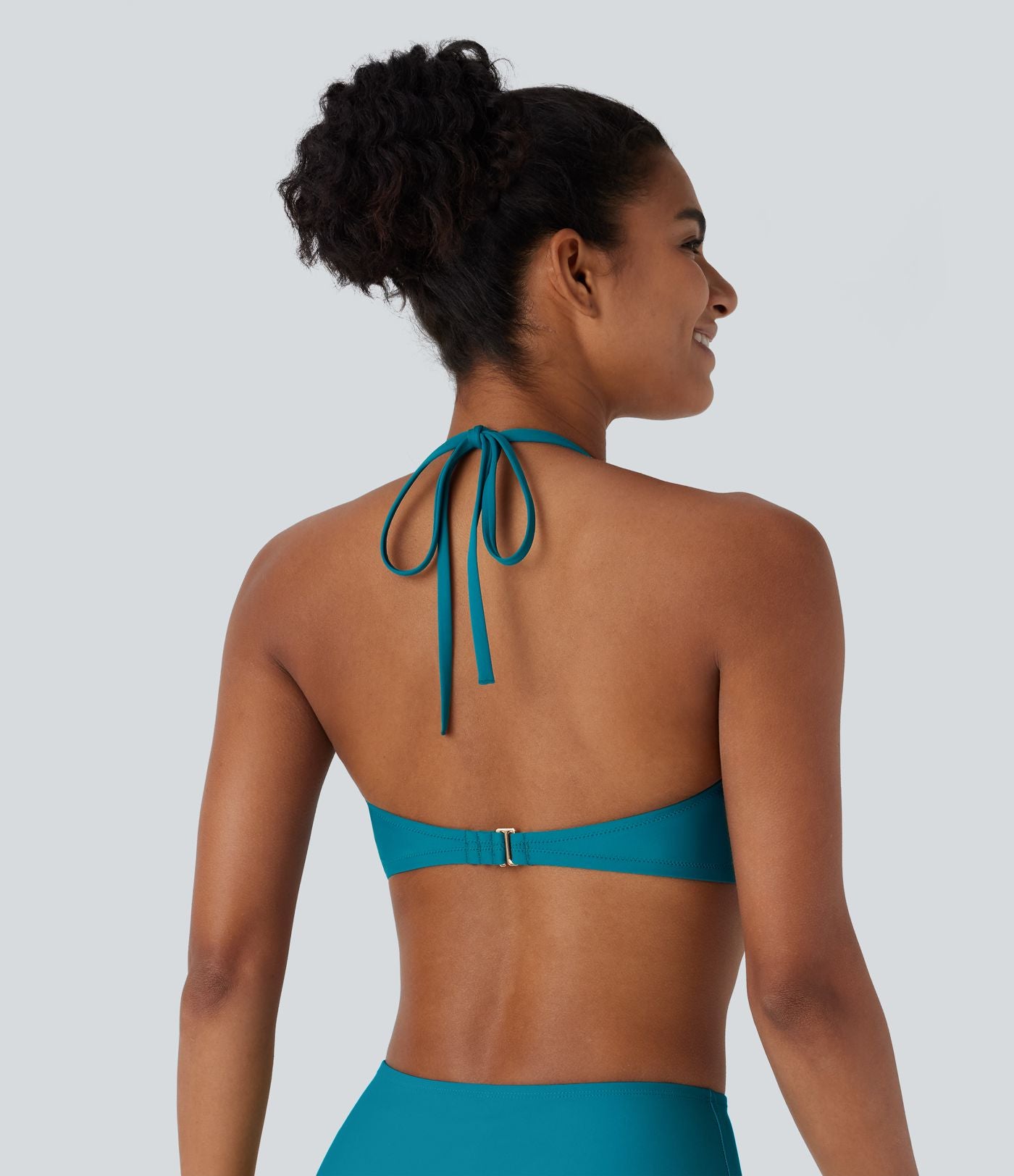 Haut de maillot de bain bikini dos nu à bretelles amovibles et ajustables avec col licou