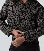 Veste bomber manches longues imprimé léopard avec poches