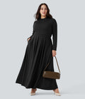 Robe décontractée maxi évasée grande taille col montant manches longues avec poches