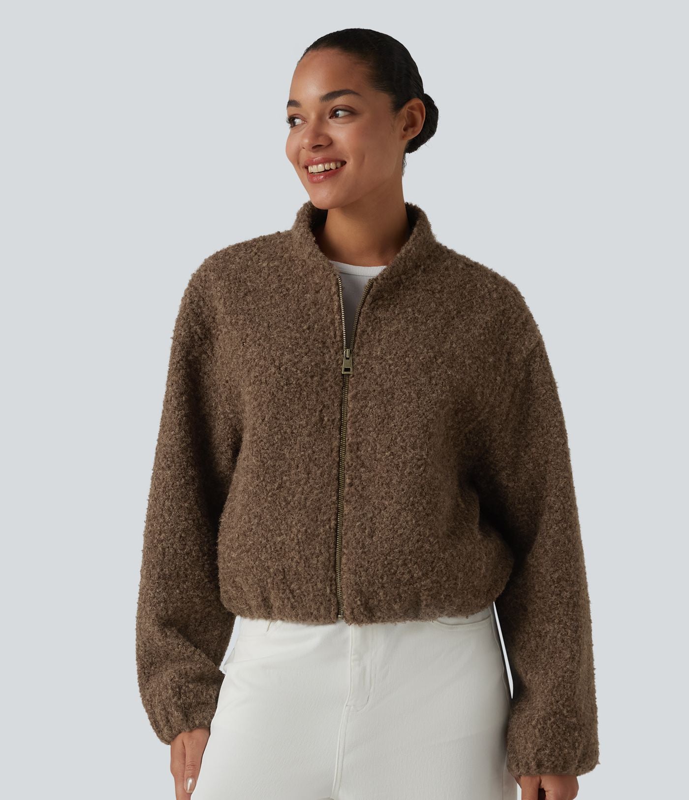 Veste sherpa décontractée zippée avec poches