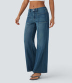 Jean bootcut délavé Halara Flex™ taille basse à poches multiples et fermeture zippée