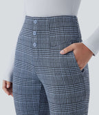 Halara Flex™ Pantalon tailleur Cintrés à Taille Haute avec Boutons Décoratifs Poches Latérales et Imprimé Pied-de-Poule