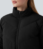 PuffFlex Manteau doudoune 3-en-1 court casual à col montant et veste à ourlet arrondi avec passants pouces et poche