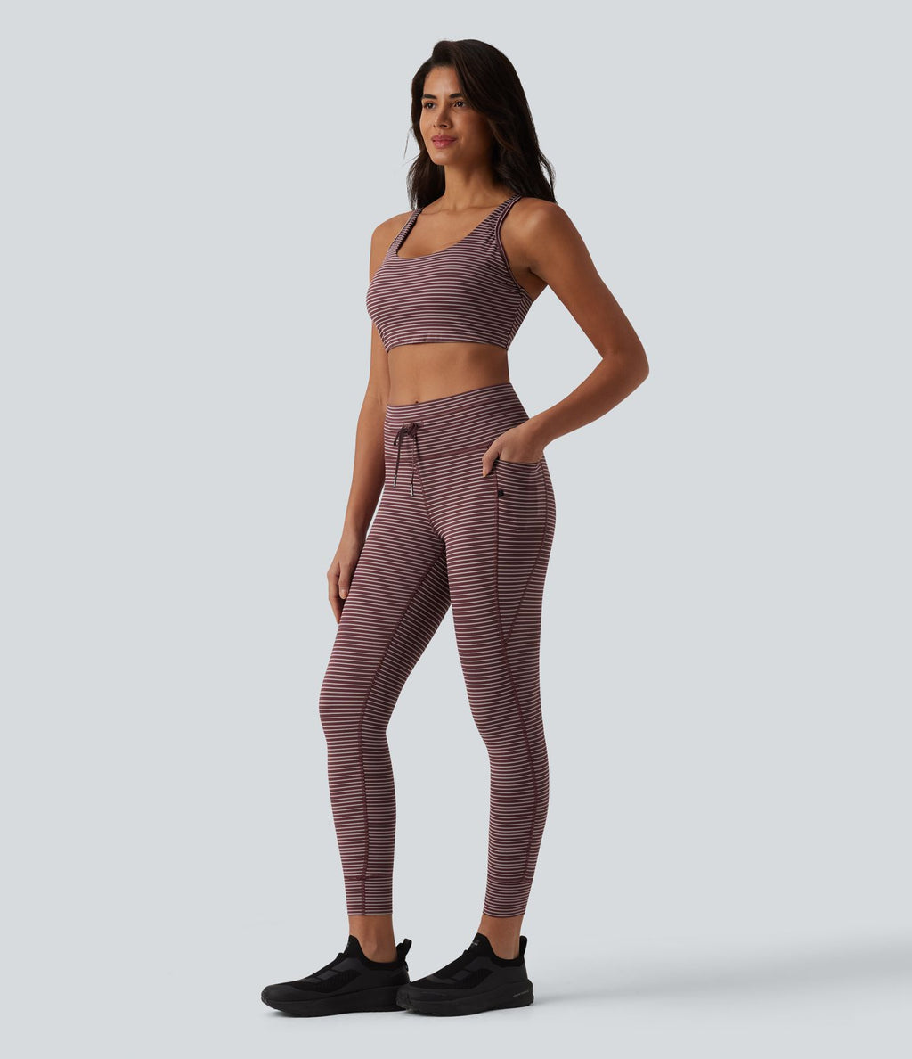 Brassière de sport yoga soutien léger col U découpes à rayures bonnets E-G