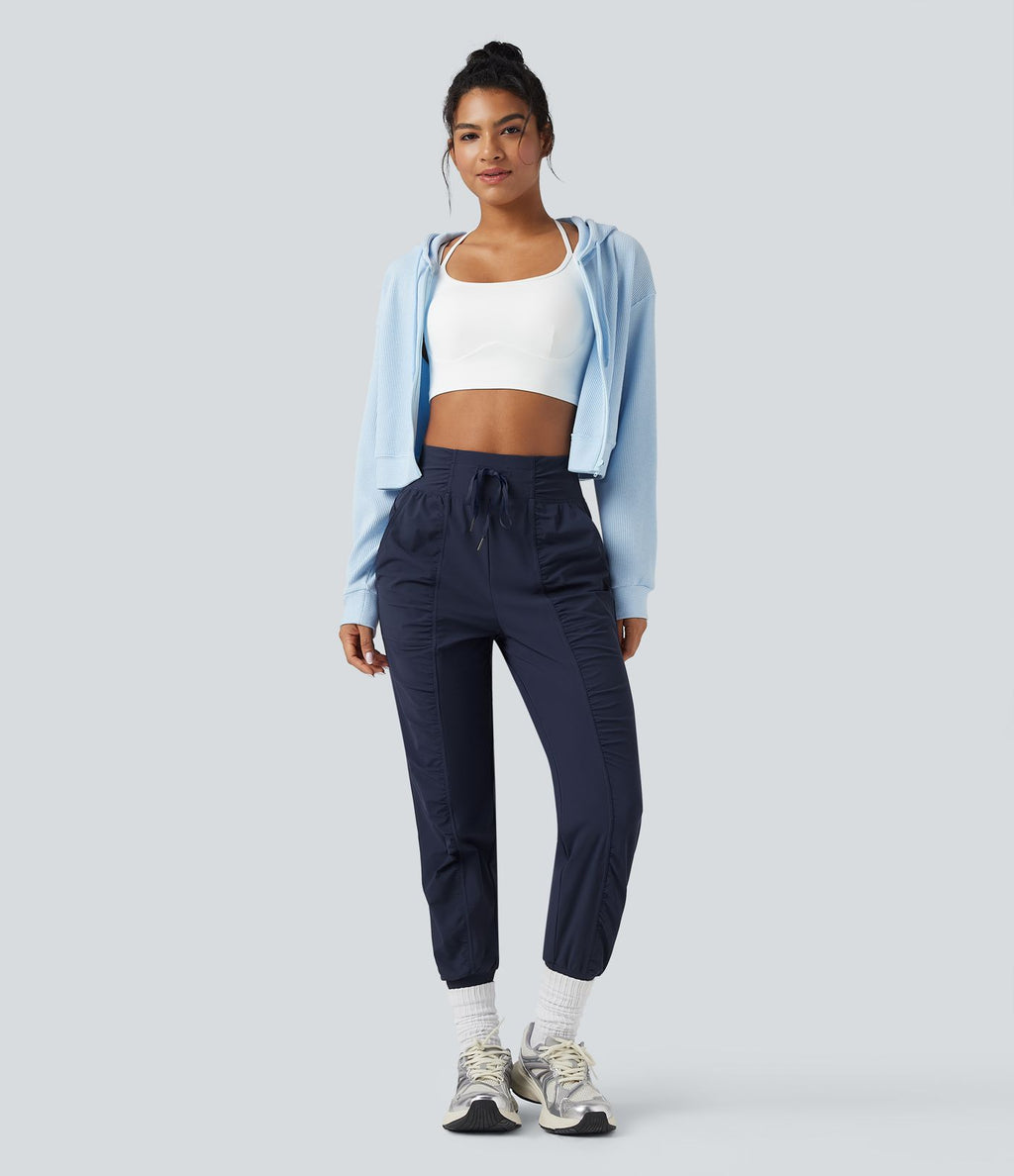 Jogging de danse fuselé froncé séchage rapide effet frais InstantCool taille haute avec cordon de serrage et poches, protection solaire UPF40+