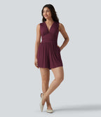 Combishort casual côtelé sans manches col V, fronces et soutien-gorge intégré, avec poches – Easy Peasy