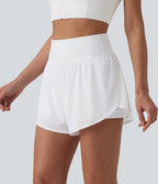 Short yoga 2-en-1 gainant taille haute à pois réfléchissants, ourlet arrondi croisé et œillets avec poches