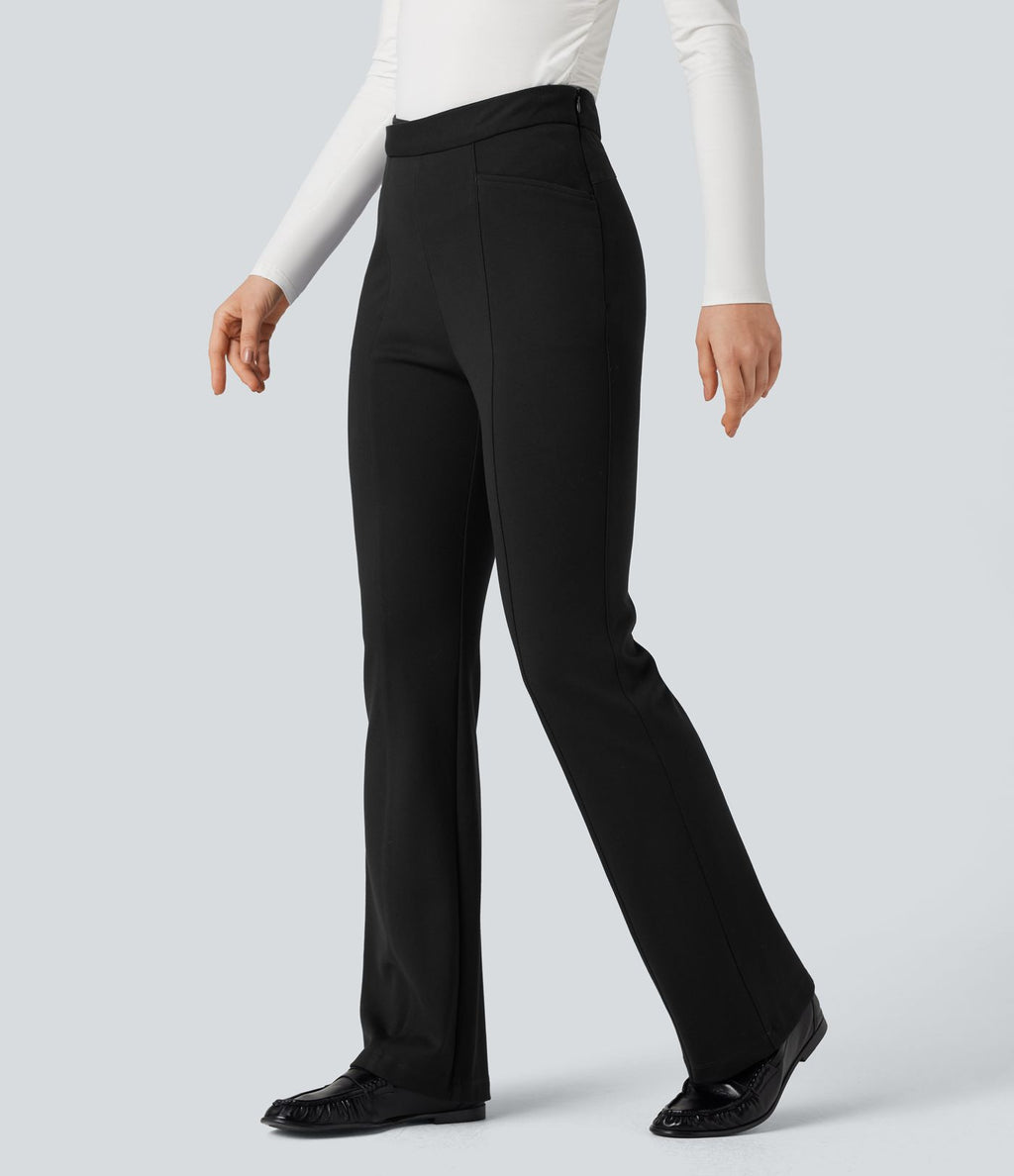 Pantalon de travail évasé croisé taille haute avec poches
