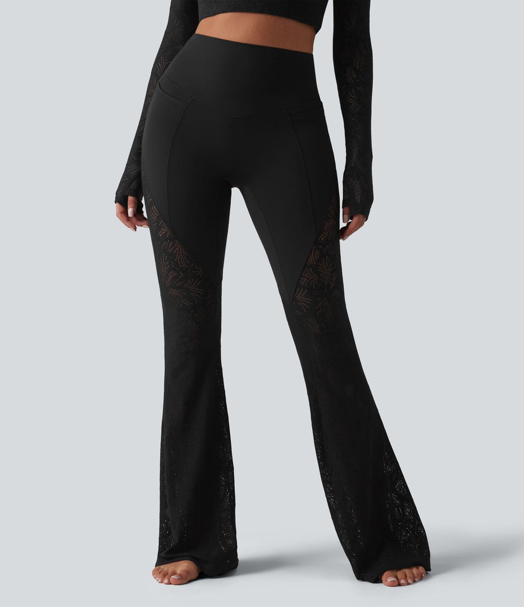 Legging de yoga évasé Halara UltraSculpt™ taille haute gainant avec dentelle contrastante à poches