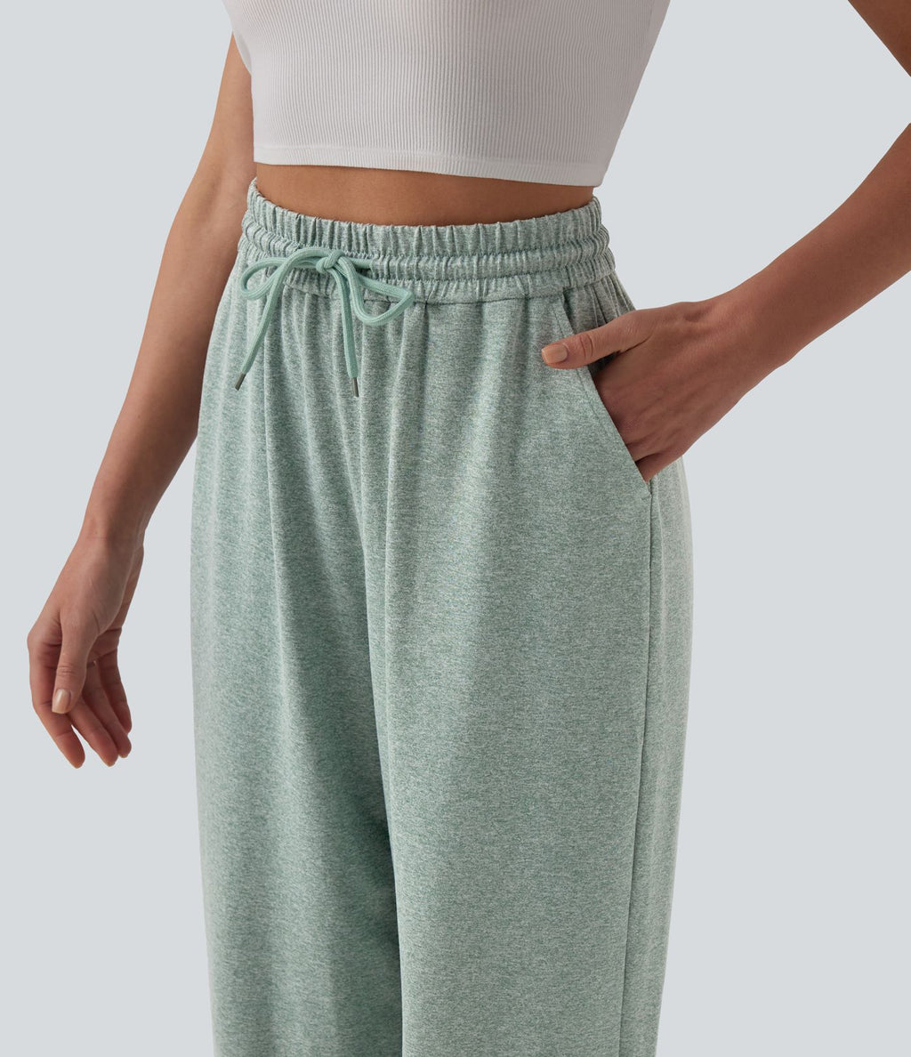 Jogging casual large taille haute à cordon de serrage avec poches