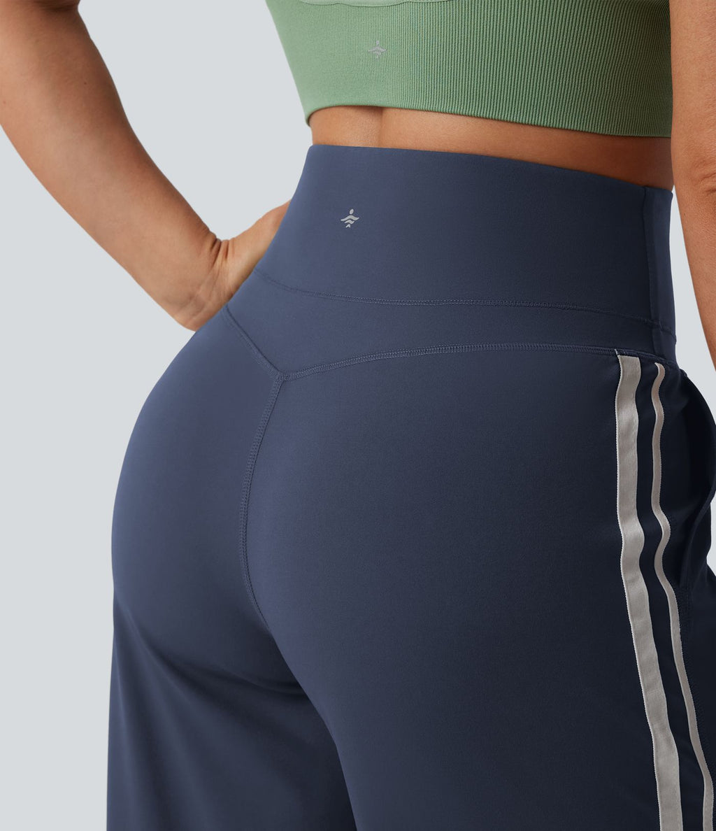 Pantalon ample yoga Halara UltraSculpt™ taille haute gainant à rayures color block avec poches
