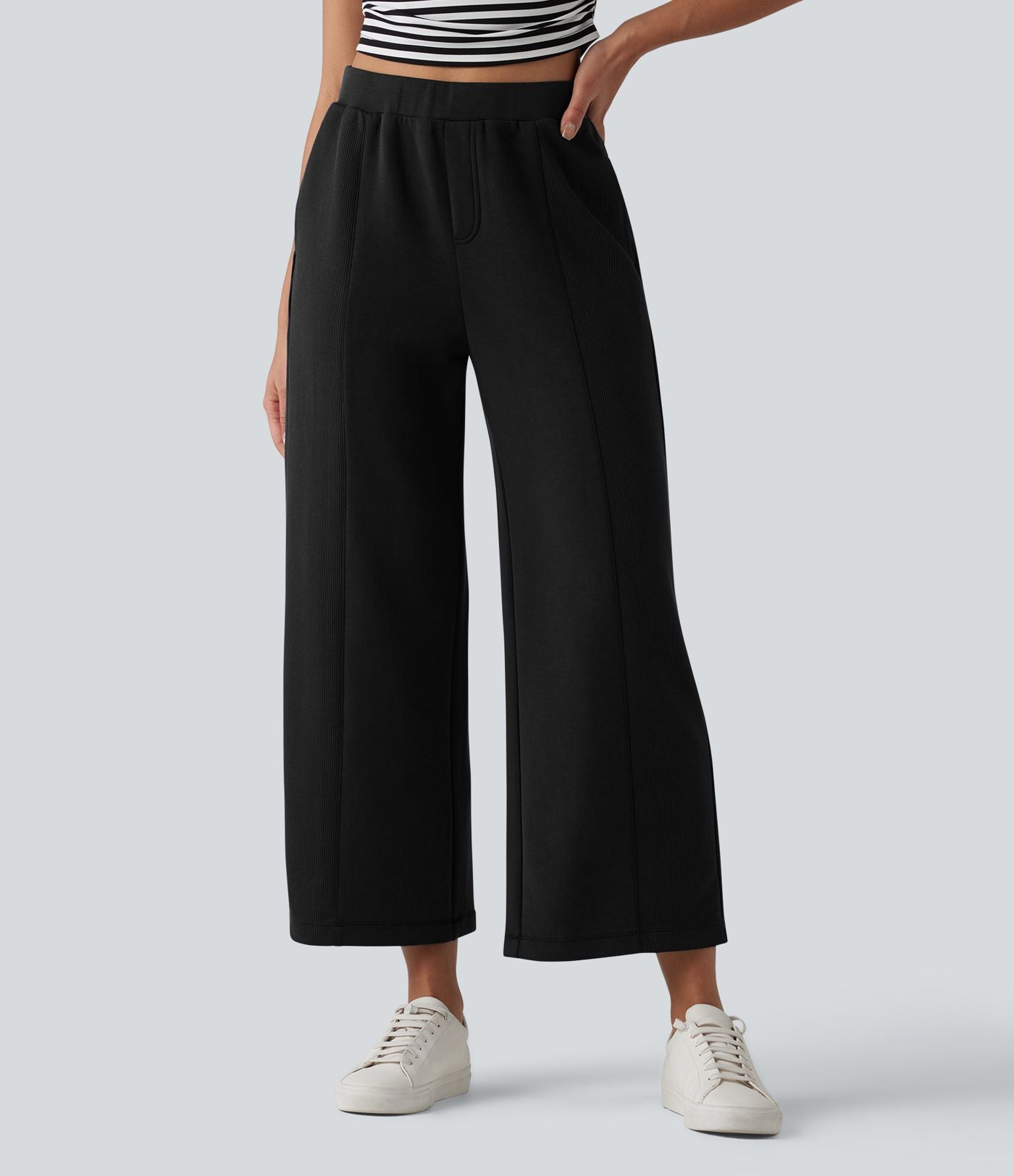 SpacerTek™ Pantalon casual large taille haute avec poches