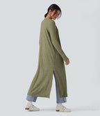 Manteau long décontracté maille côtelée manches longues avec fente