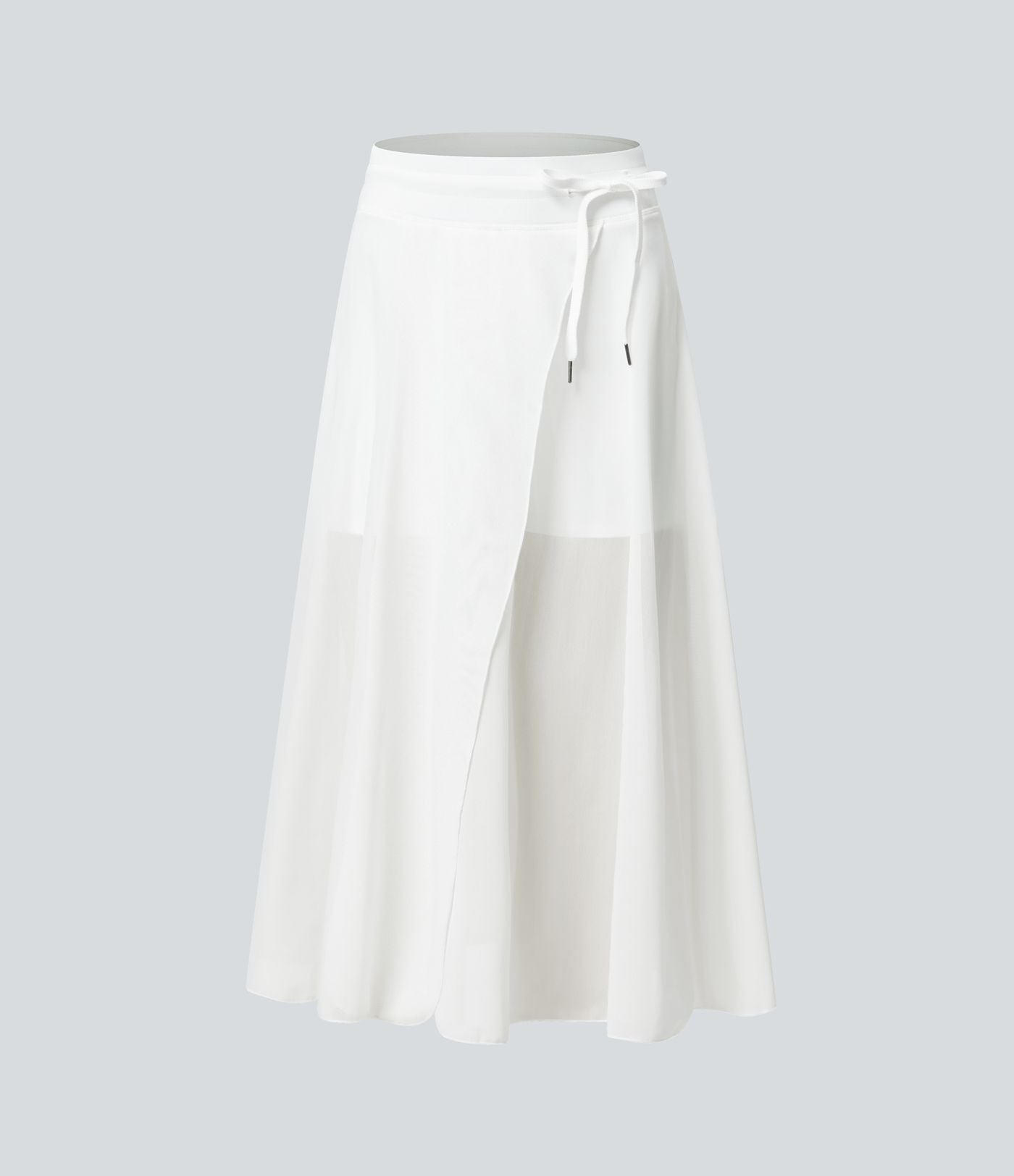 Jupe Casual Évasée Mesh Mi-Longue Fuide 2 en 1 Contrastée Taille Haute Cordon Poche Latérale