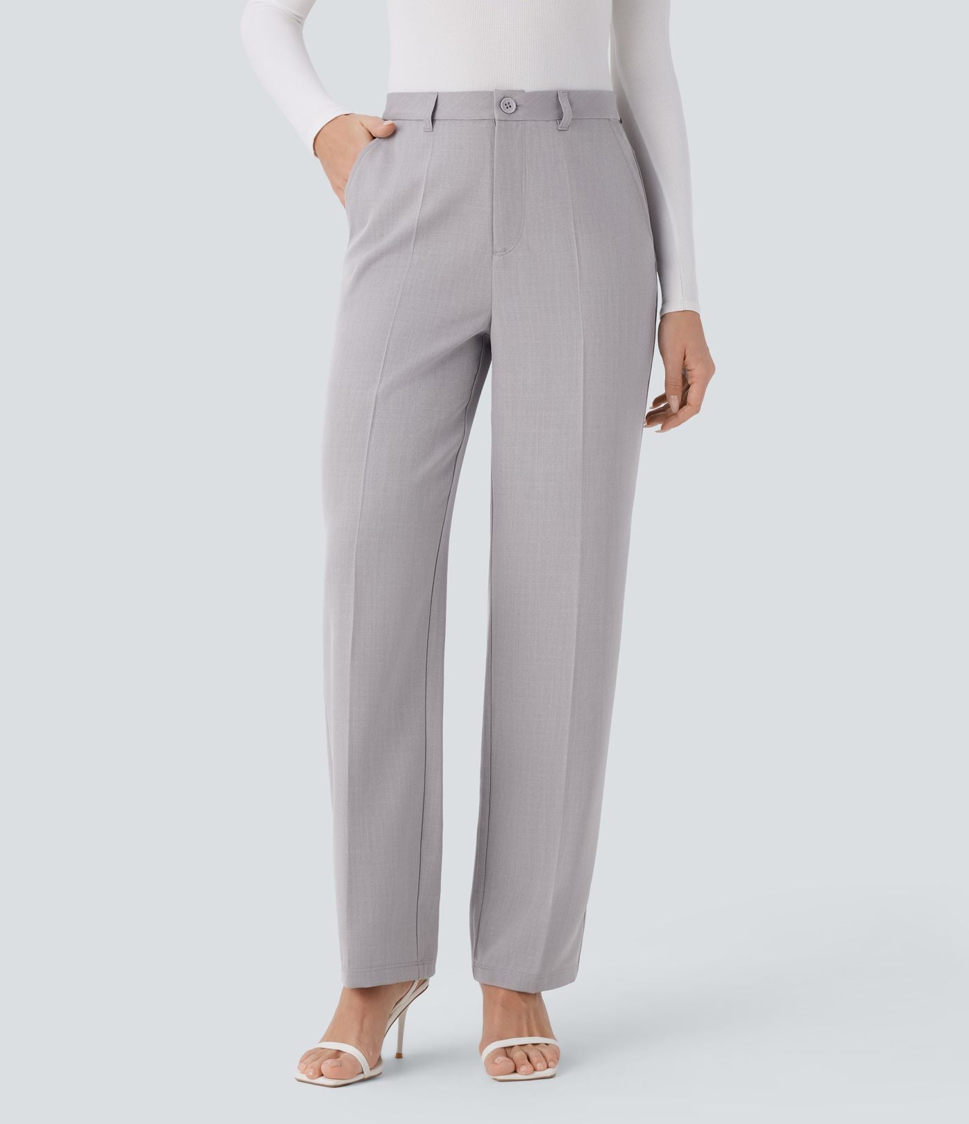 Pantalon tailleur droit à taille haute avec poches latérales