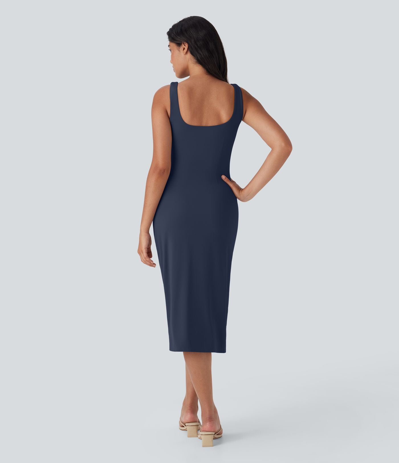 Robe moulante mi-longue SoftlyZero™ Airy col carré corset froncée effet frais InstantCool, bonnets E-G