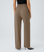 Pantalon de travail Halara Flex™ droit froncé avec poche zippée, taille haute