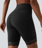 Halara UltraSculpt™ Short de cycliste gainant taille haute en mesh respirant avec dentelle contrastée et poches — 23 cm