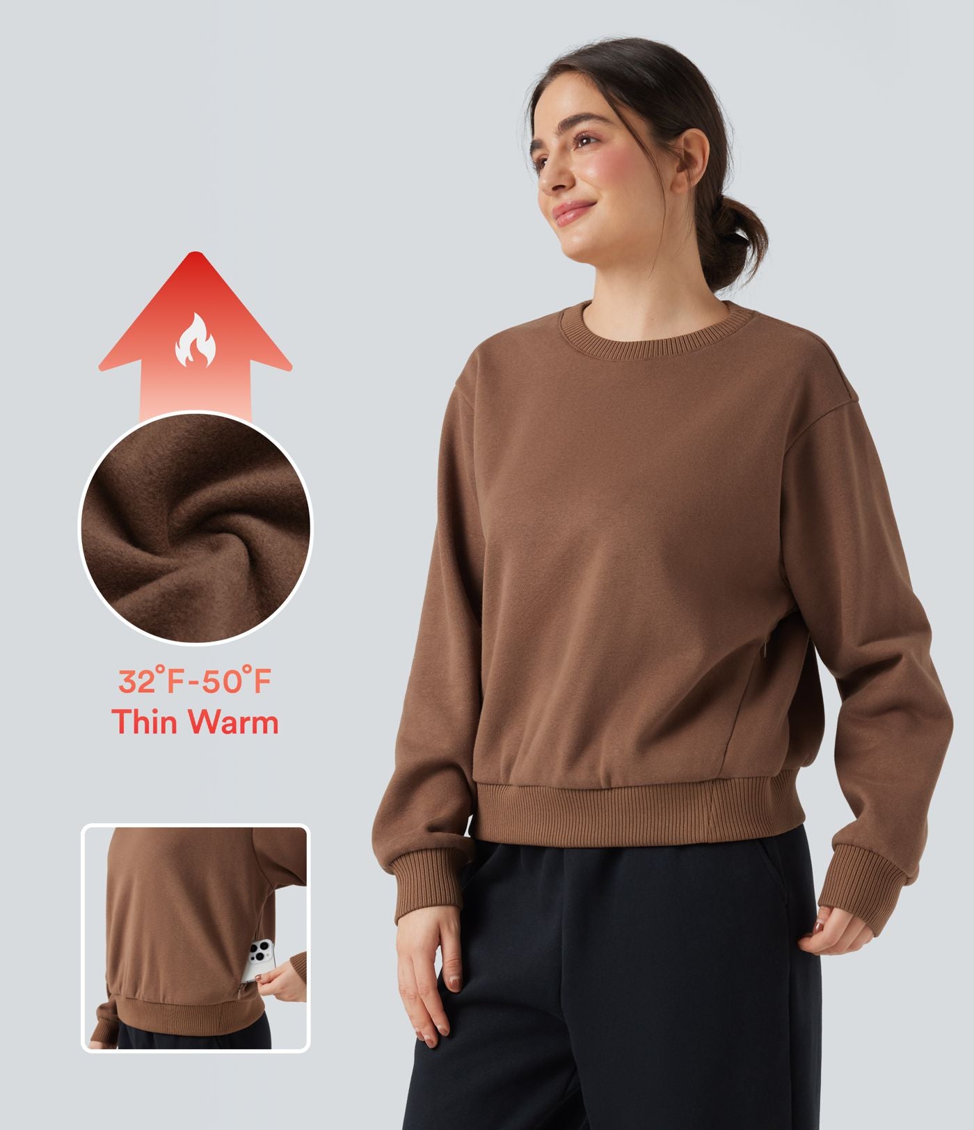 Sweat en coton molleton col rond manches longues avec poches