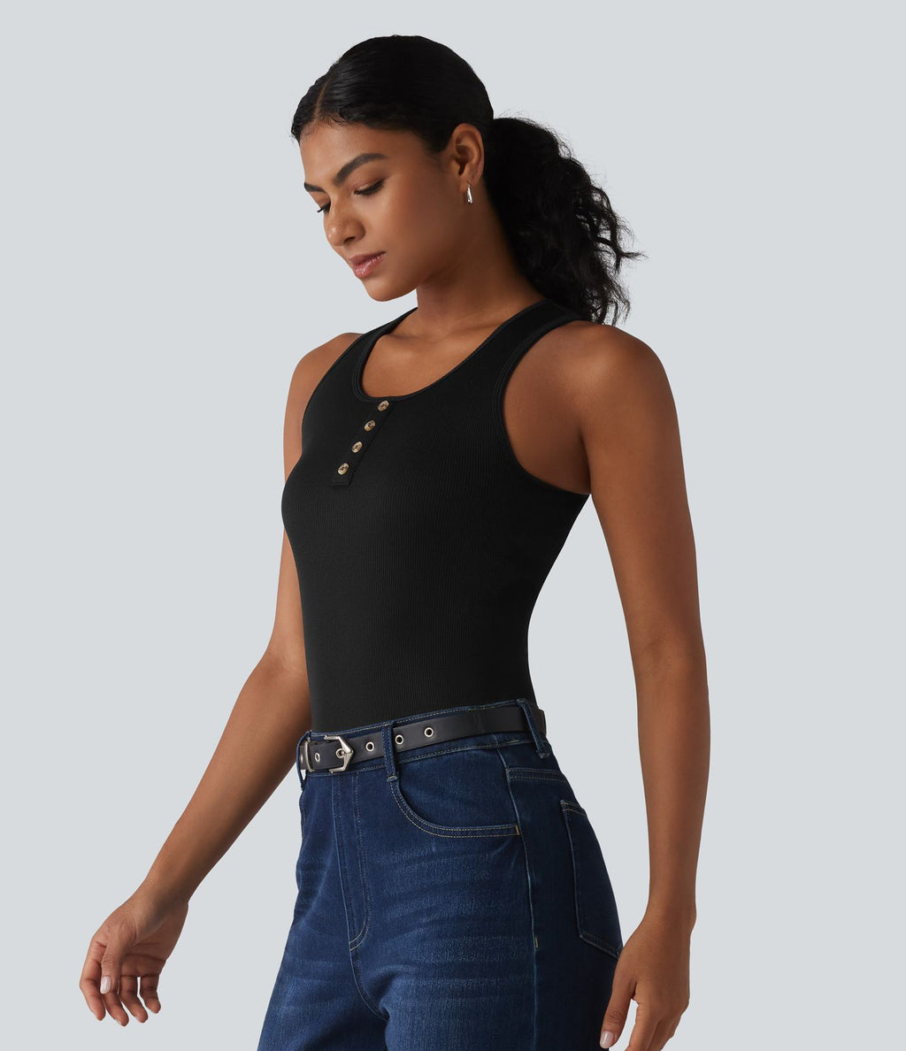 Débardeur casual en maille côtelée col rond avec brassière intégrée