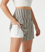 Short de yoga ample 2 en 1 à rayures taille ultra haute avec poches