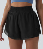 Short de running 2-en-1 taille haute mesh contrasté avec poches