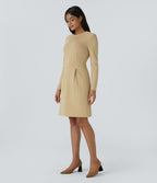 Robe de travail mini ajustée col rond à épaulettes à manches longues et ourlet