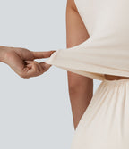 Combinaison décontractée 2 en 1 à col en V côtelé, sans manches, avec brassière intégrée froncée et poches - Easy Peasy