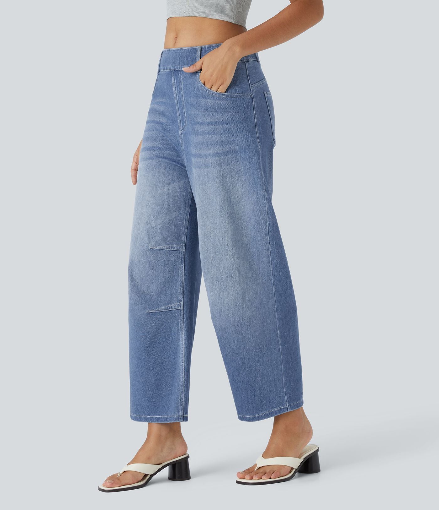 Jean Barrel 7/8 décontracté taille mi-haute avec poches Halara Flex™