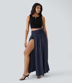 Breezeful™ Jupe Taille Haute Casual Maxi Séchage Rapide Fluide Fente Plissée 2 en 1
