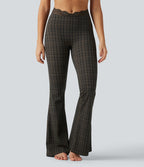 Legging yoga flare Halara UltraSculpt™ taille haute en V à motif tartan avec dentelle contrastée et poches