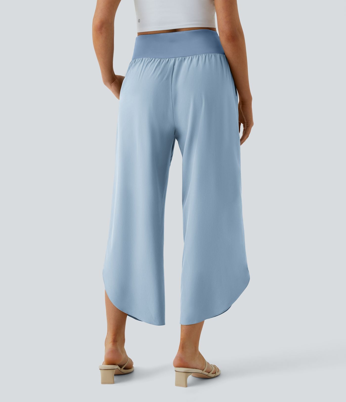 Breezeful™ Pantalon Fluide Vacances Séchage Rapide Taille Haute Croisée Poches Latérales Plissées Fente