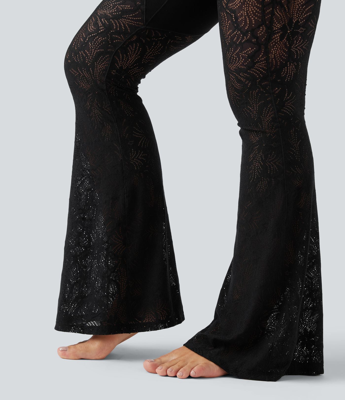 Pantalon de yoga évasé gainant taille haute avec dentelle contrastée et poche Halara UltraSculpt™