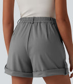Short casual à rayures 12,5 cm taille haute avec poches