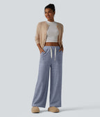 Pantalon ample taille haute avec cordon de serrage et poches