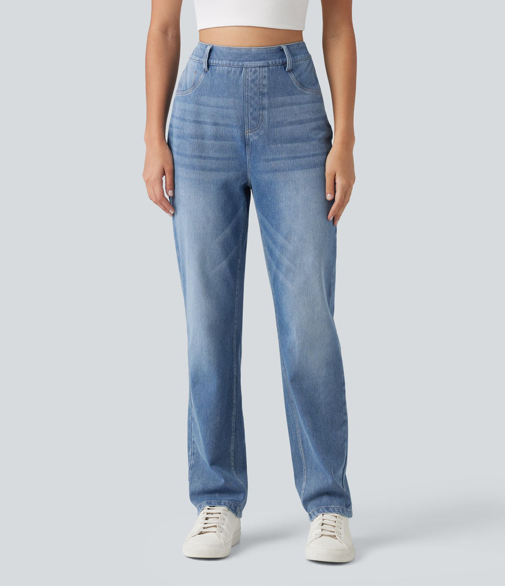 Jean droit taille haute Halara Flex™ délavé avec poches