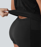 Robe de yoga évasée 2-en-1 SoftlyZero™ QuickDry avec soutien-gorge intégré, dentelle contrastée et poches - Édition Easy Peasy