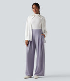 Pantalon tailleur jambes larges taille haute avec poches