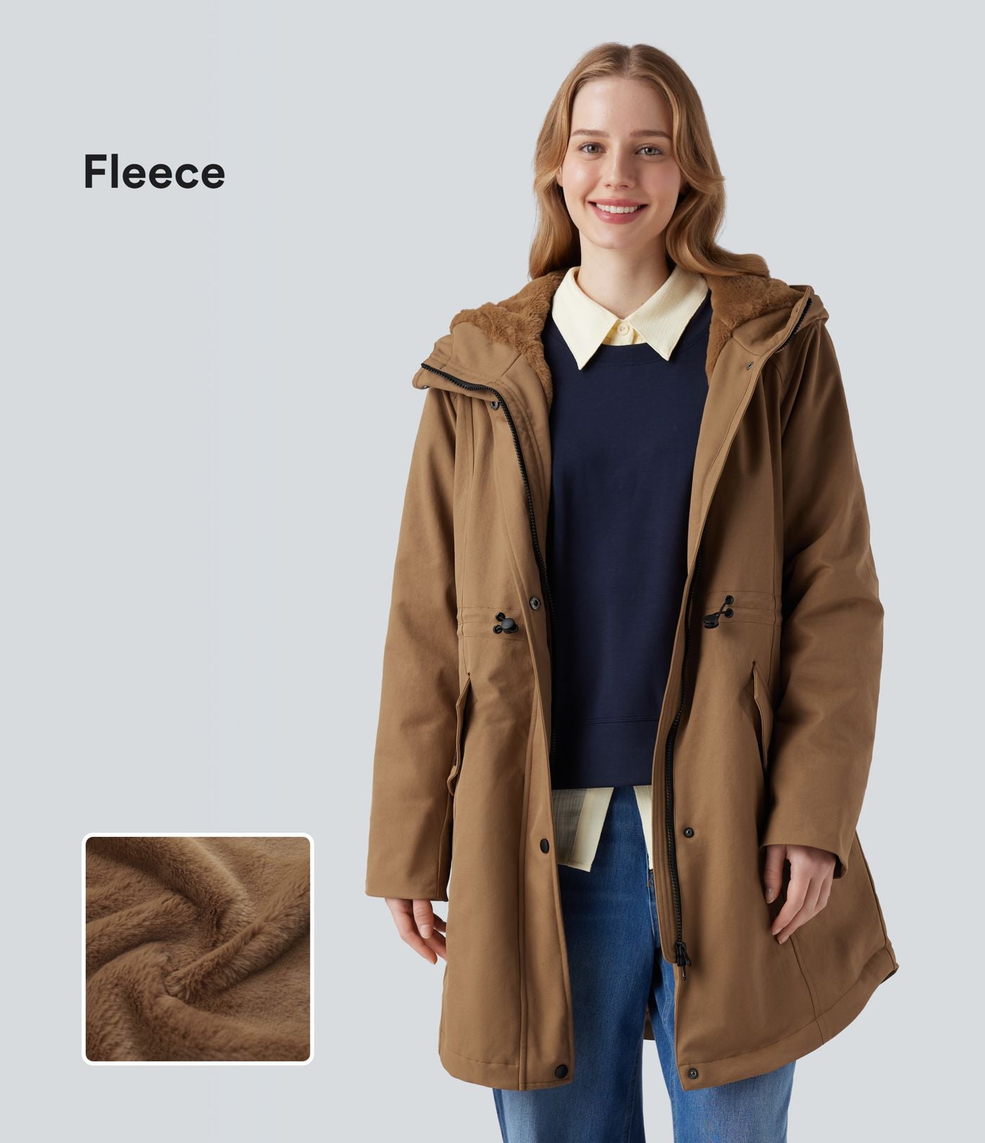 Parka sherpa polaire à capuche avec cordon de serrage et poches