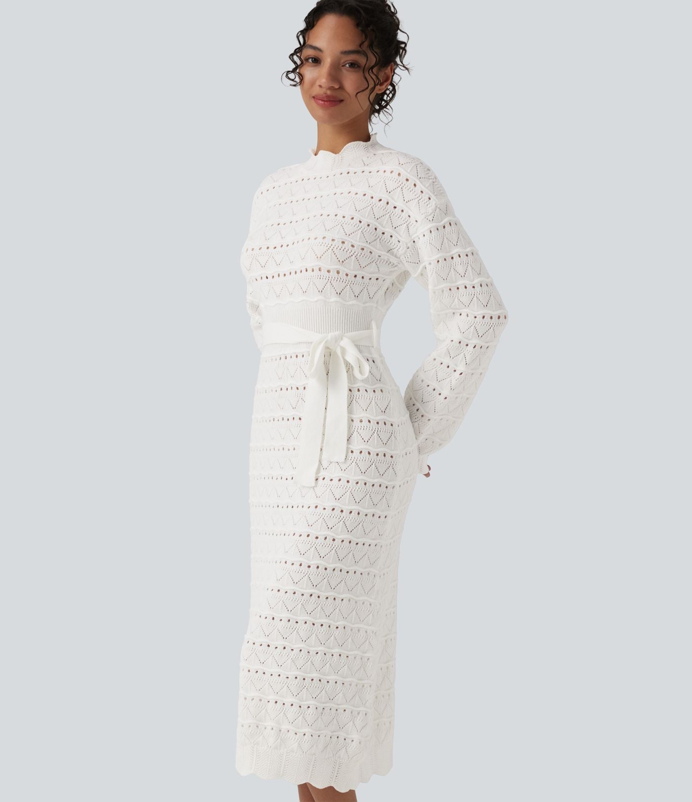 Robe pull midi manches longues avec ceinture