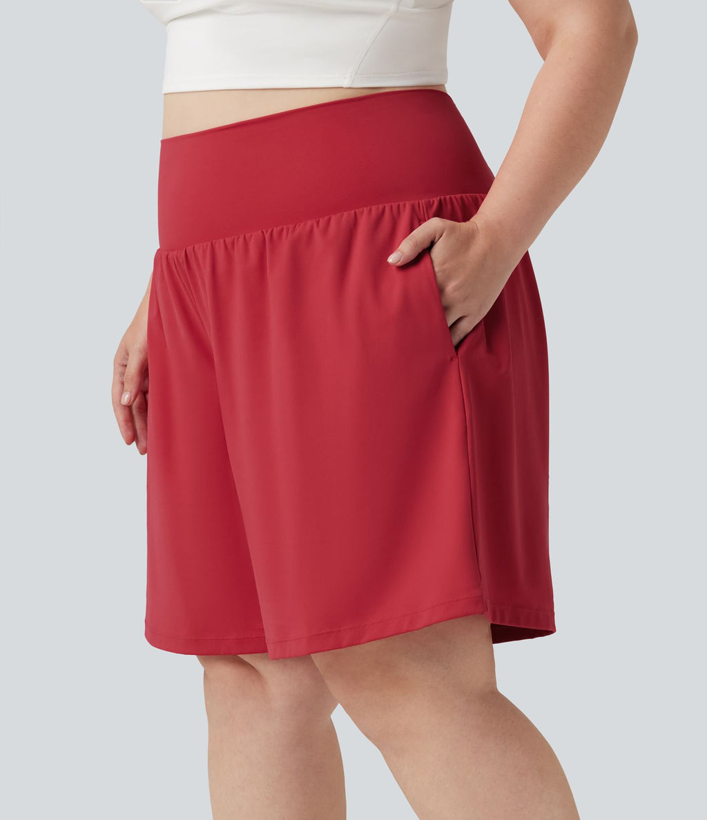 Short de yoga grande taille SoftlyZero™ Airy 2-en-1 taille très haute, à effet frais InstantCool, avec poches, 23 cm