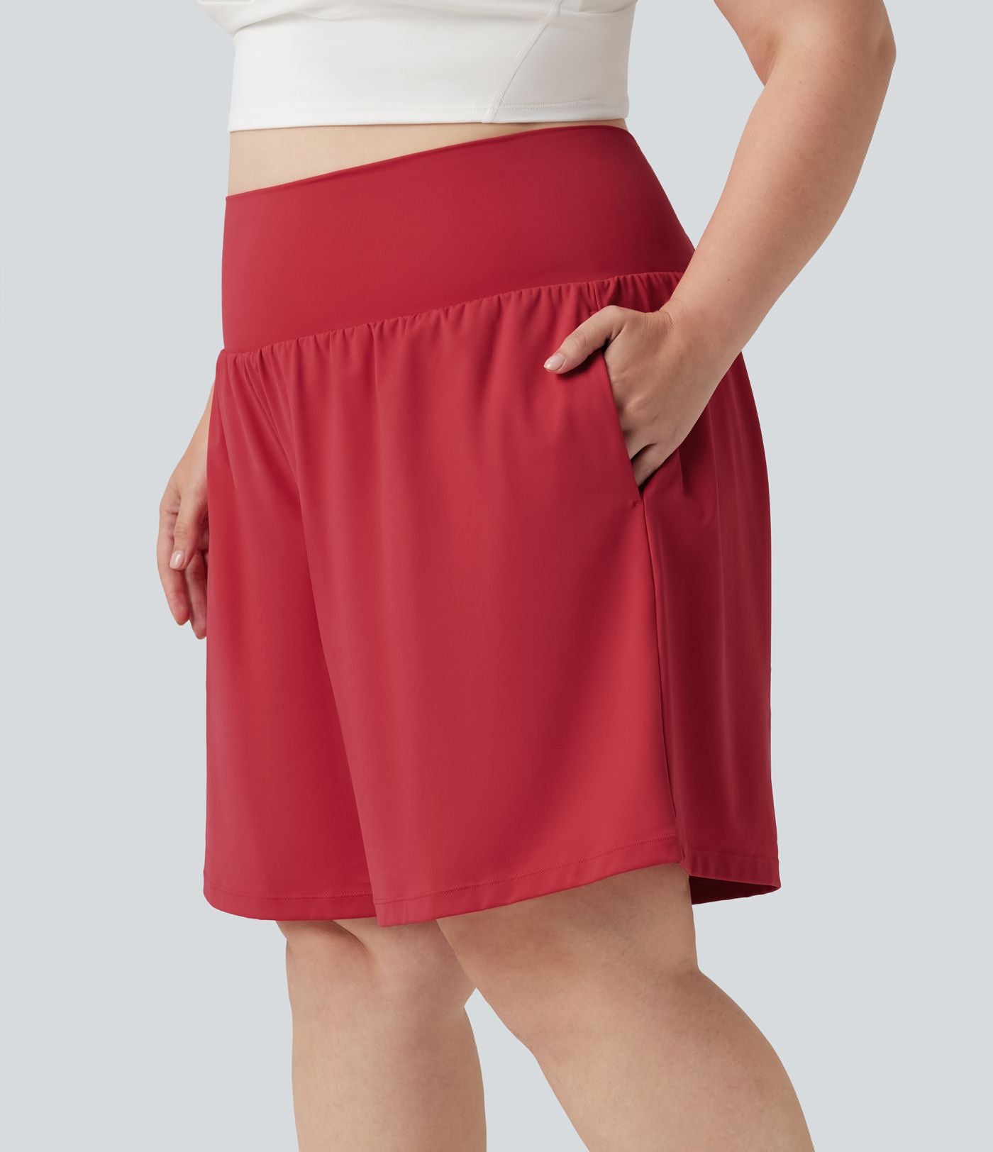 Short de yoga grande taille SoftlyZero™ Airy 2-en-1 taille très haute, à effet frais InstantCool, avec poches, 23 cm