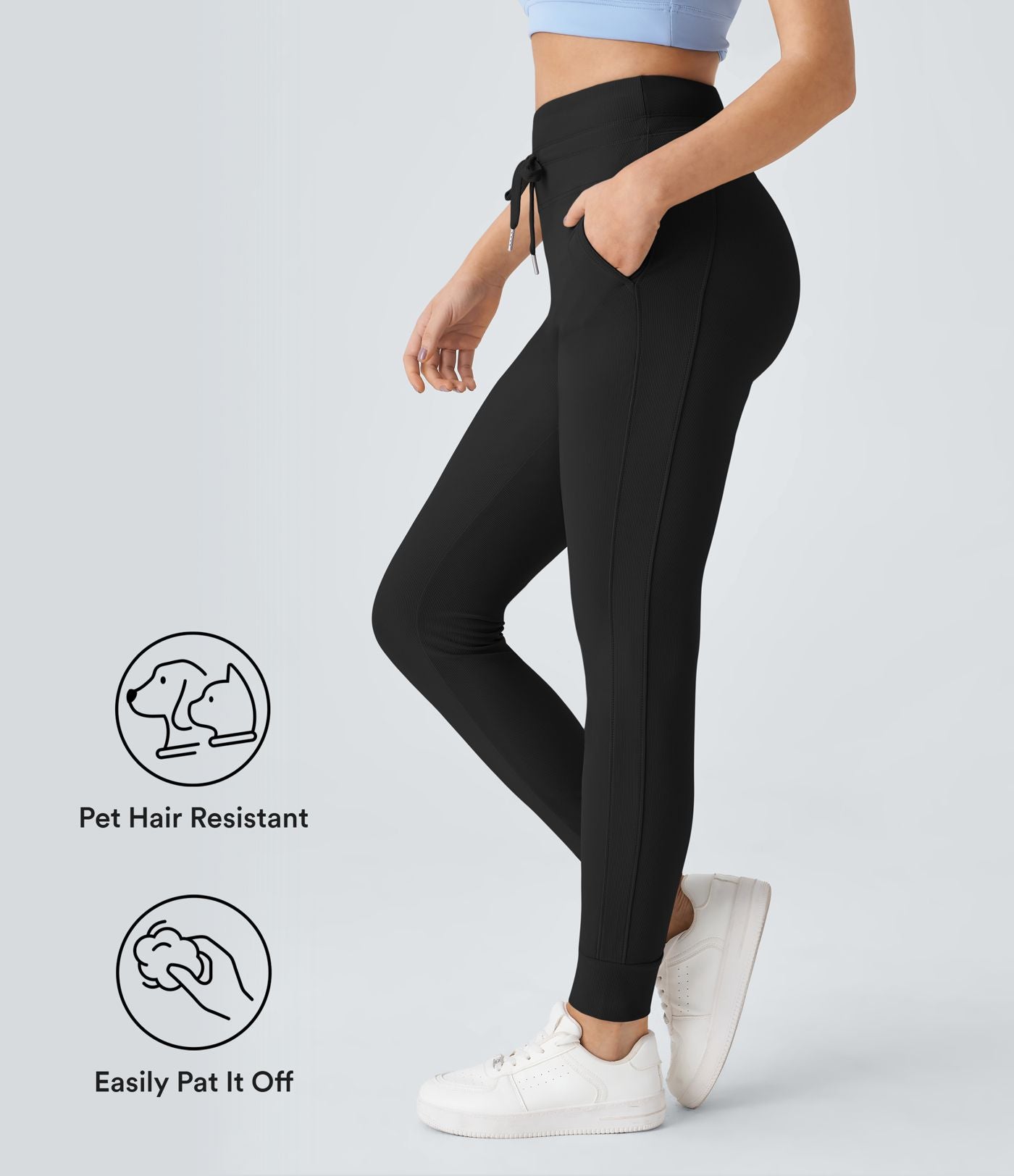 Patitoff™ Flow Pantalon De Jogging Taille Haute Résistant Aux Poils d'animaux Avec Cordon De Serrage Et Poche Latérale Uni Sur Toute La Longueur