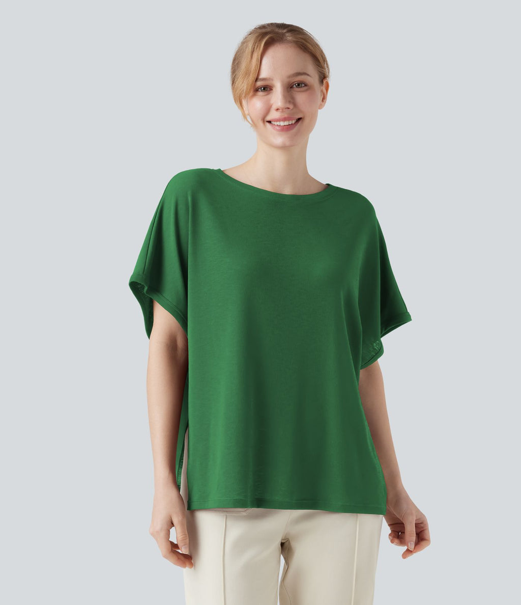 T-shirt col rond manches chauve-souris coupe décontractée