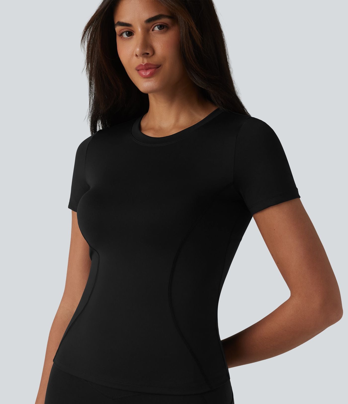 Haut de sport yoga SoftlyZero™ Airy col rond manches courtes mesh contrastant effet frais InstantCool, protection solaire UPF50+